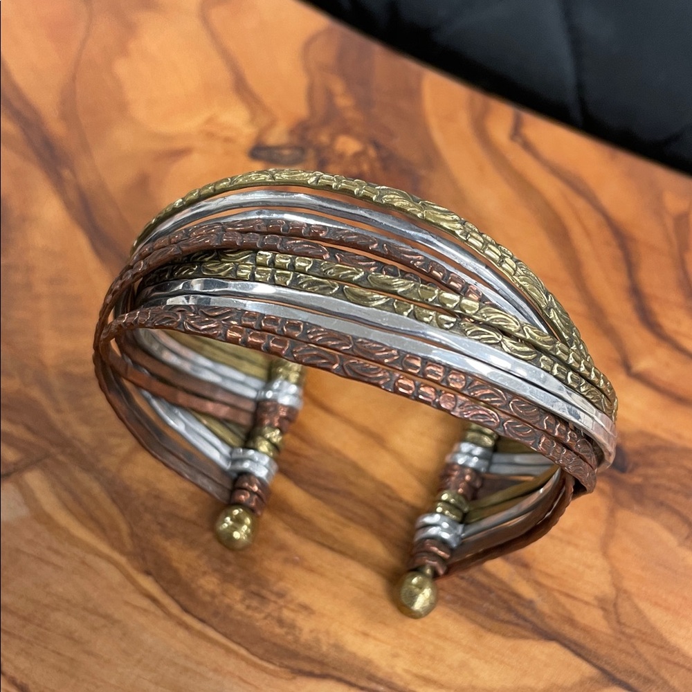 Tri-Tone Textured Cuff Bracelet